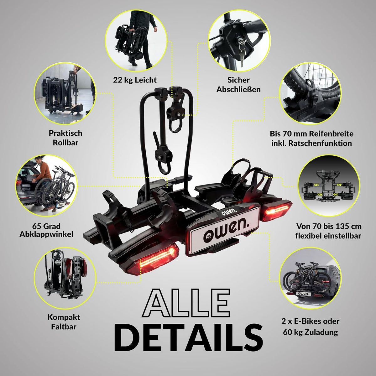 Owen E-Bike Fahrradträger – Abklappmechanismus